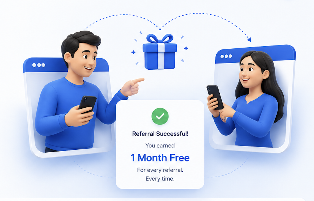 Referral successful — you earned 1 month free. Two businesses referring each other to TheWind Billing.